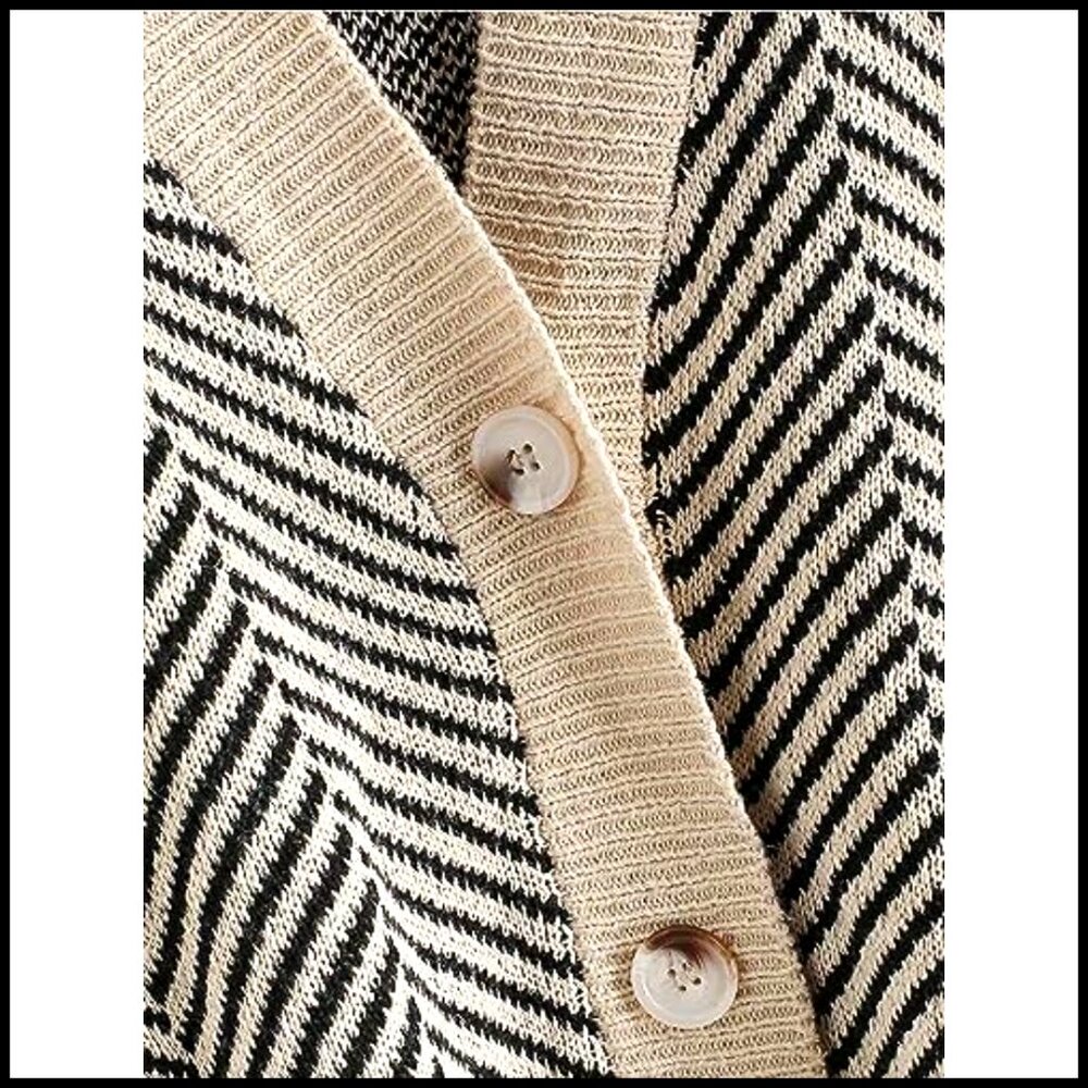 Oversized Striped Cardigan, Button Front, Nylon Polyester Viscose, One Size - Picture 4 of 7
